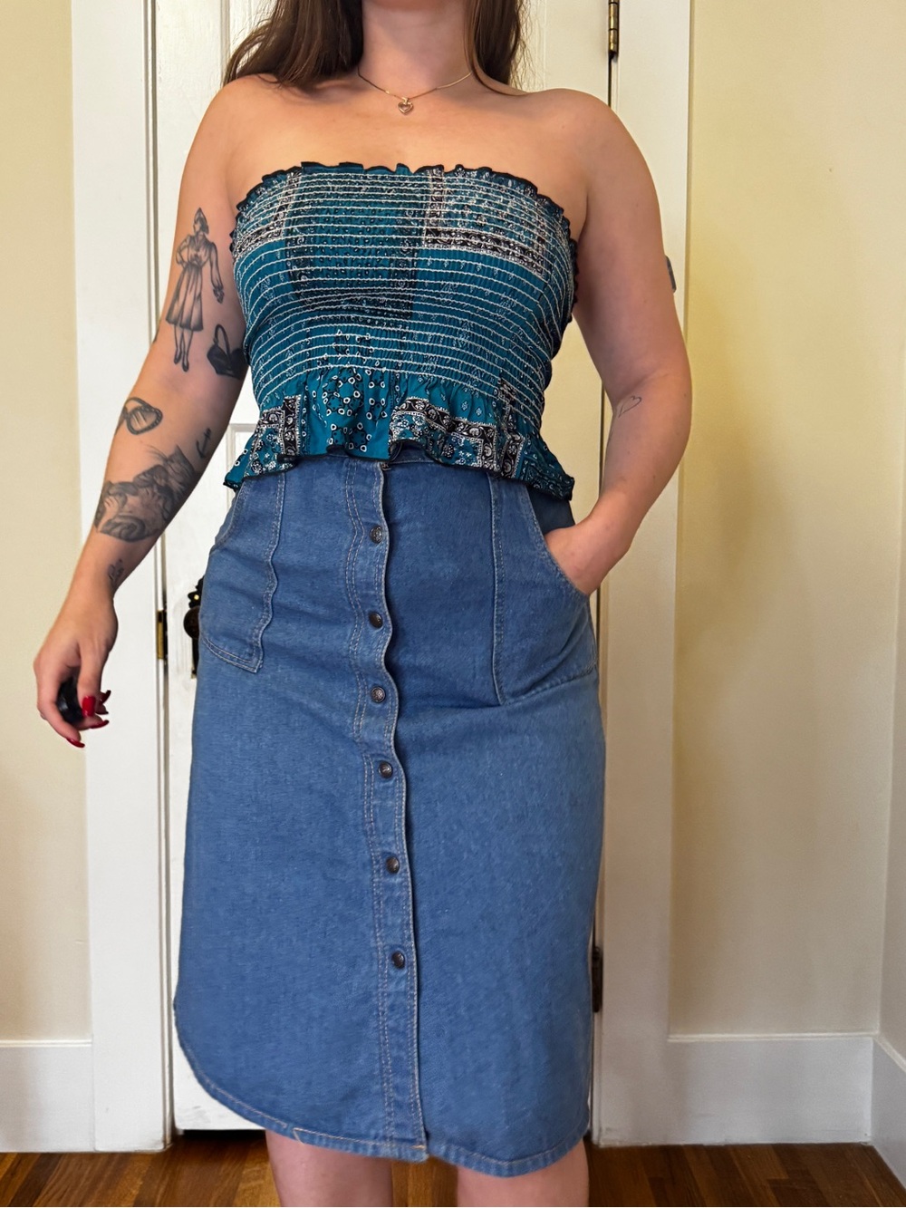 Y2K does 70s Bandana Print Stretch Tube Top Sz L - Picture 2 of 8